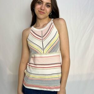 White House Black Market Pink and Orange Ribbed Tank Top